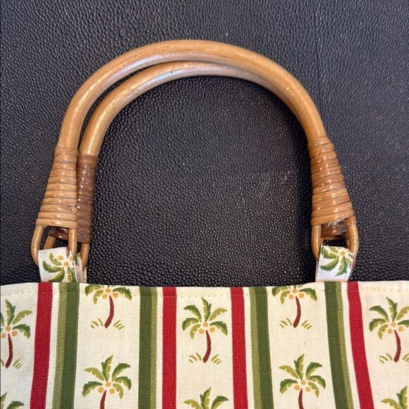 Tropical Palm Print Tote Bag with Bamboo Handles - Picture 3 of 8